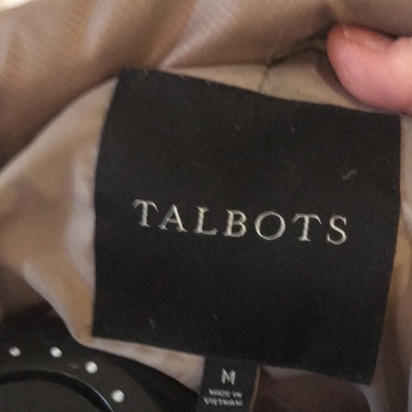 Talbots long  down winter jacket in tan size M zips and snaps closed - Picture 4 of 7